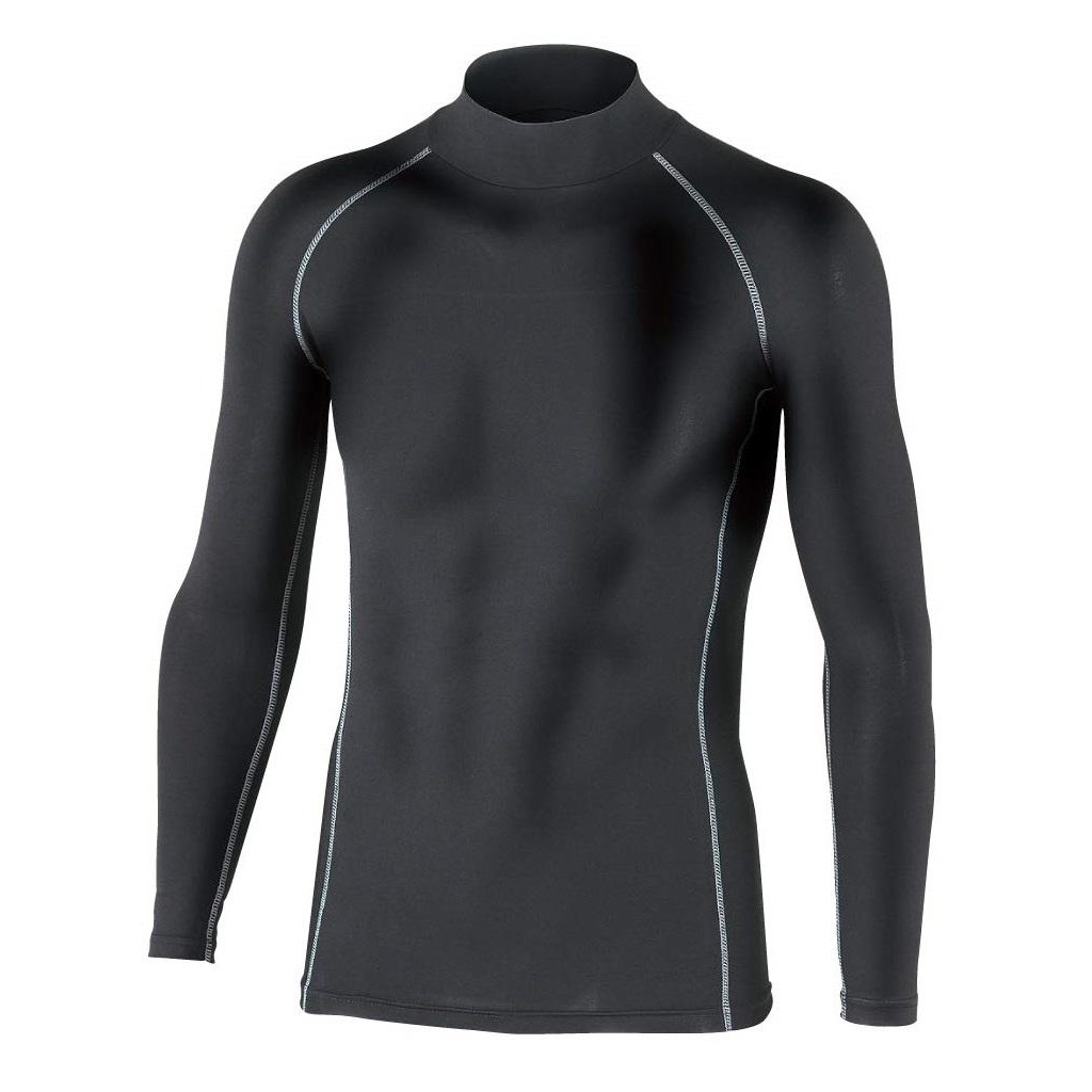 【無くなり次第今季の販売終了】おたふく手袋 パワーストレッチ ハイネックシャツ ブラック L JW-170-52M(26-1701)の画像