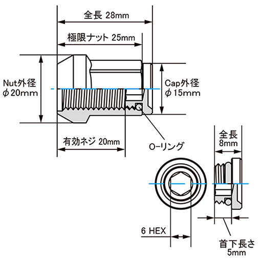 KYO-EI(協永産業) 極限ナット アルミキャップ付き M12×P1.25 16ピース ブルー HP36KU(30-2165_2)の画像