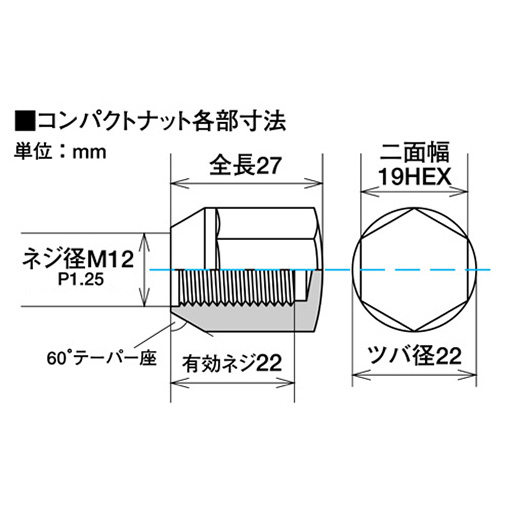 KYO-EI(協永産業) ホイールナット(コンパクトタイプ) 1ピース M12×1.25 K103K(30-399_1)の画像