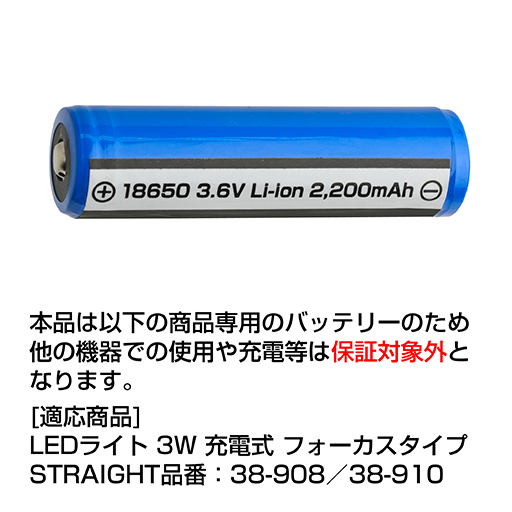 【在庫限り】リチウムイオン充電池 18650 3.6V/2,200mAh プロテクト機能付き(38-9131)の画像